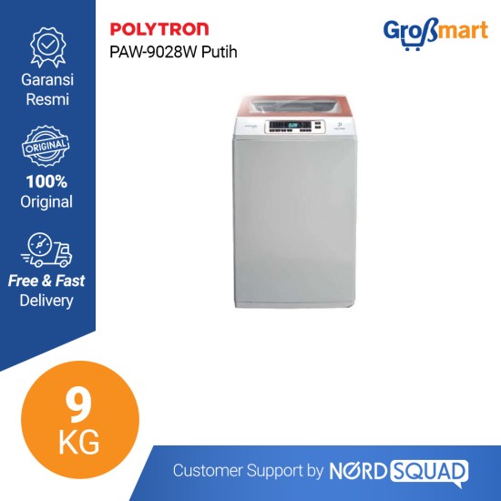 MESIN CUCI 1 TABUNG POLYTRON TOP LOADING 9 KG PAW 9028W / PAW-9028W