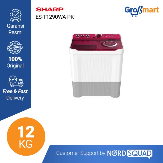 Mesin Cuci 2 Tabung Sharp 12 Kg Twin Tub ES-T1290WA / ES T1290WA / EST1290WA BL/PK