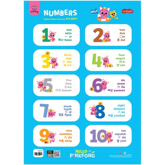 Poster Pinkfong - Numbers (Bahasa Indonesia, Inggris, Mandarin Korea)